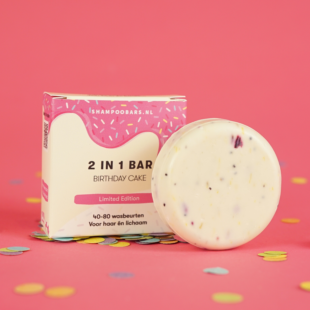 2-in-1 bar birthday cake limited edition shampoobar body bar vegan plasticvrij duurzaam cadeau