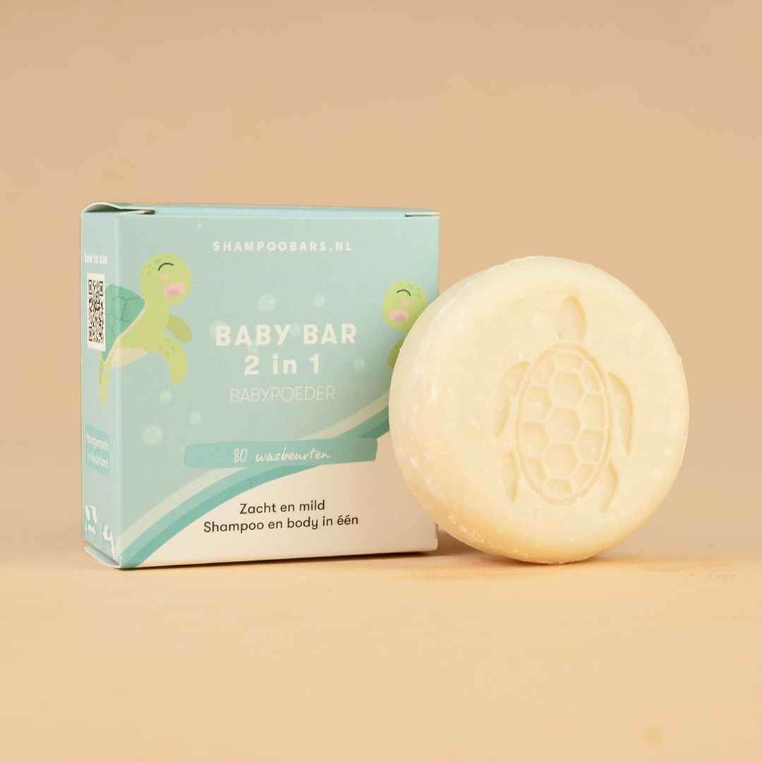 baby bar 2-in-1 babypoeder mild baby shampoobar voor haar lichaam en gezicht plasticvrij vegan 80 wasbeurten