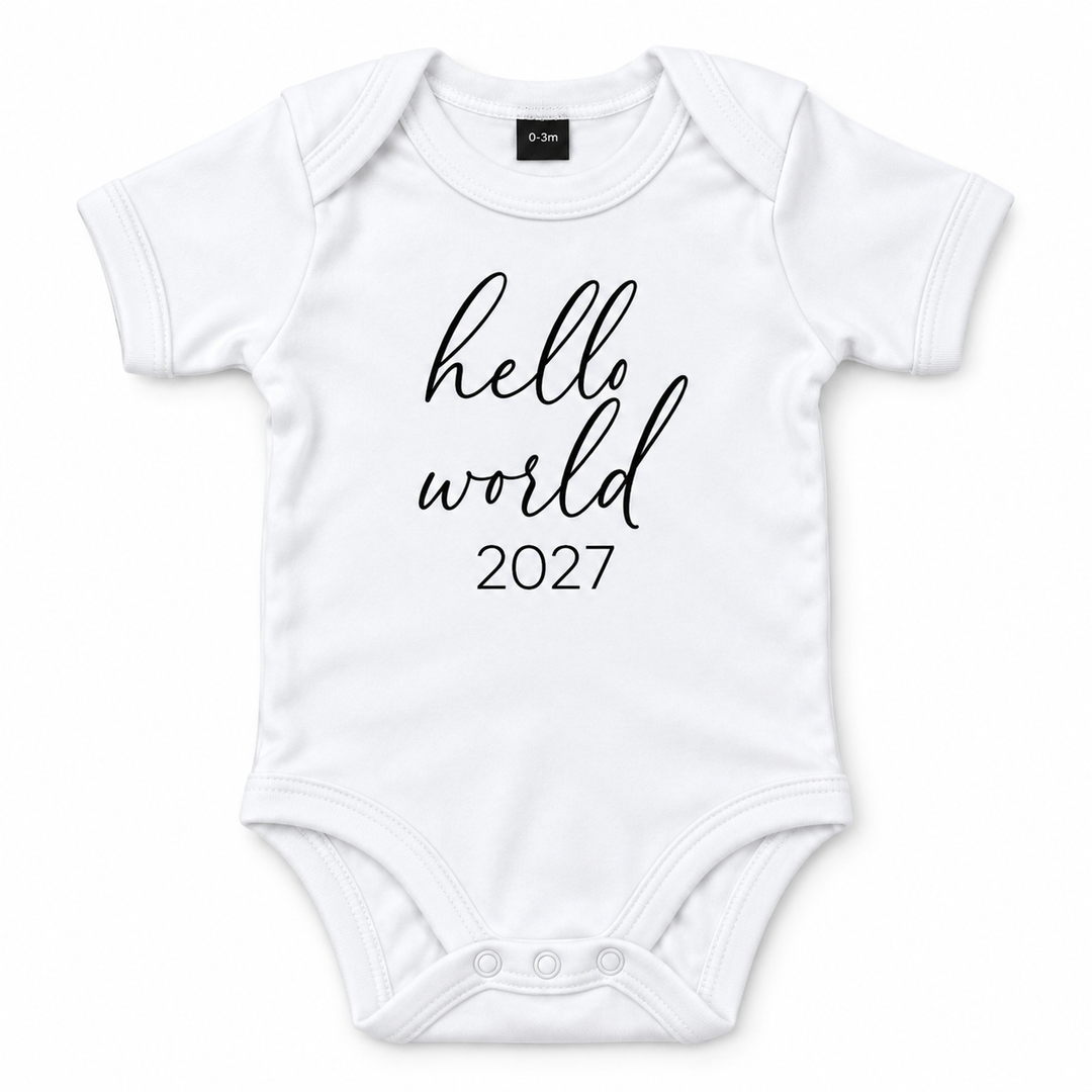 Witte baby romper met opdruk Hello World 2027.
