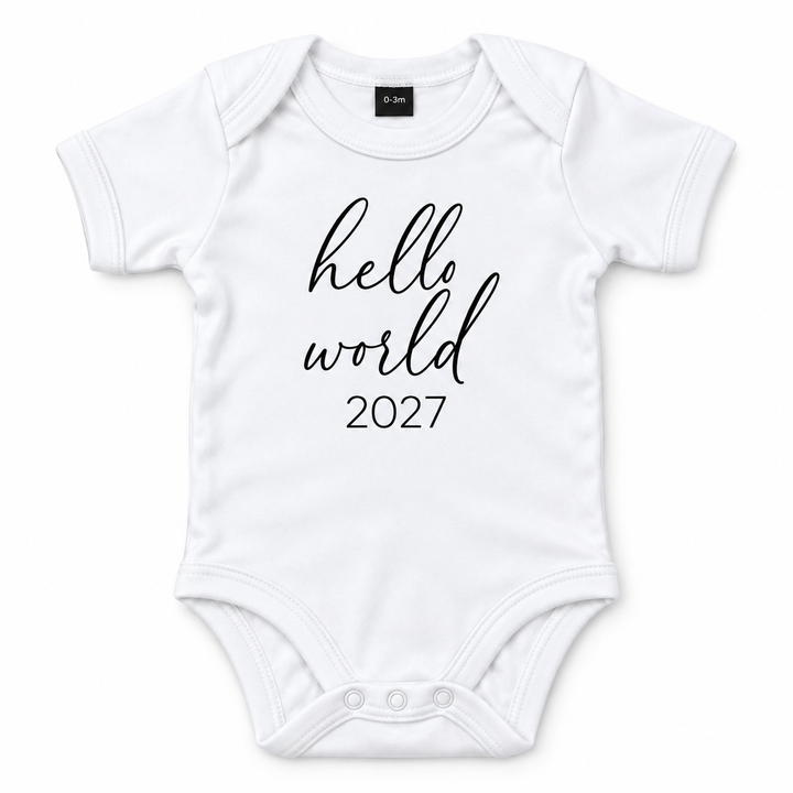 Witte baby romper met opdruk Hello World 2027.