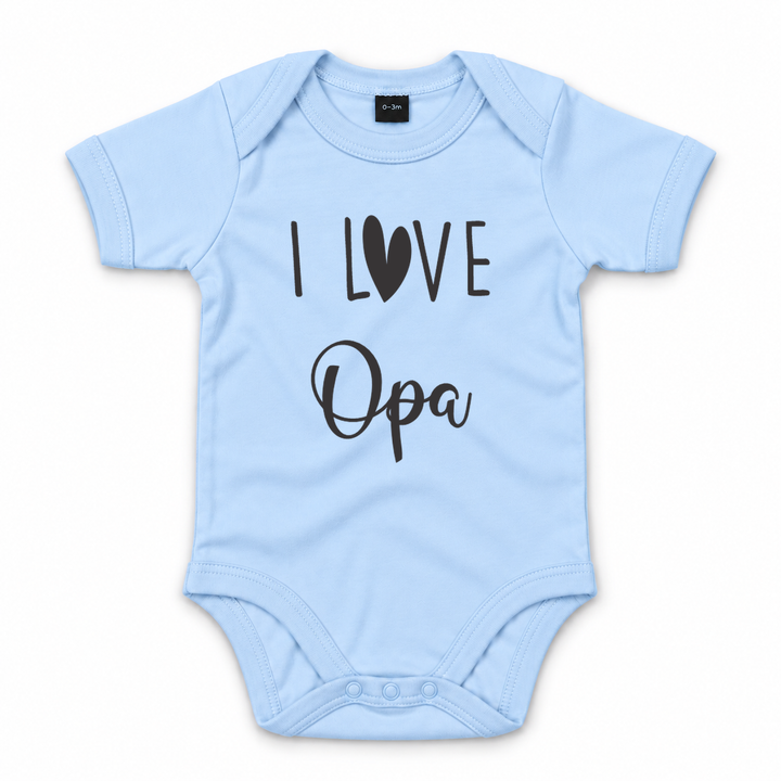 Babyblauw babyrompertje met tekst I Love Opa.