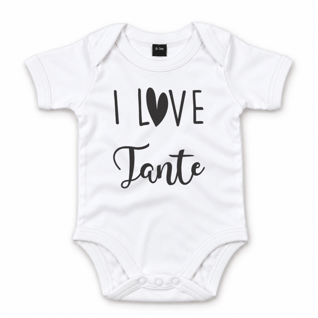Wit babyrompertje met tekst I Love Tante.