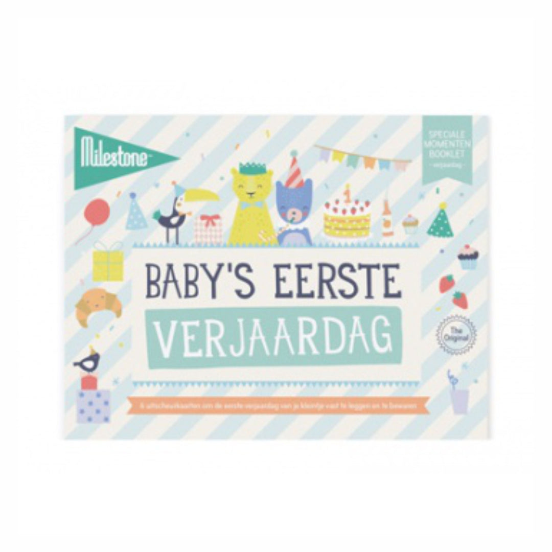 Voorkant Milestone Special Moments Photo Booklet baby’s eerste verjaardag, mijlpaalkaarten om momenten vast te leggen