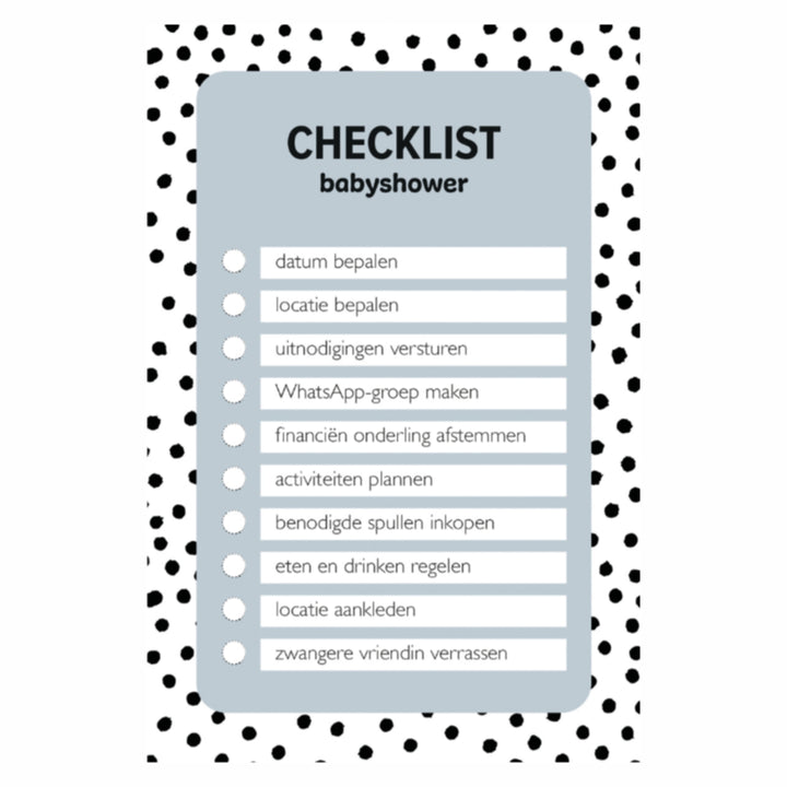 Tips babyshower checklist kaart voor babyshower organiseren uit boekbox