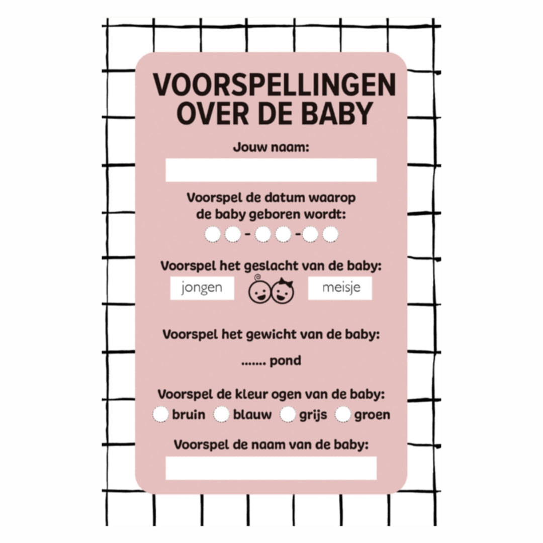 Babyshower spelletjes invulkaarten voorspellingen over de baby voor babyshower