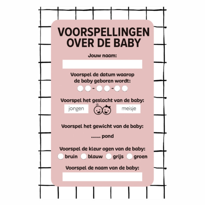 Babyshower spelletjes invulkaarten voorspellingen over de baby voor babyshower