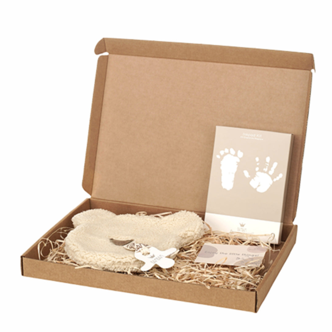 BamBam kraamcadeau giftbox met speendoekje beer en baby afdruk inkpad kit in luxe verpakking