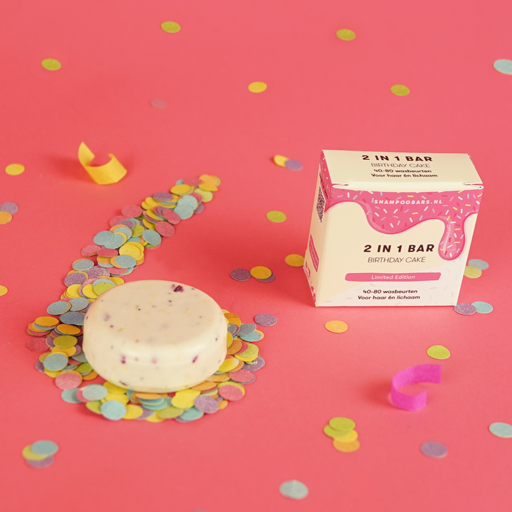 birthday cake 2-in-1 bar shampoobar en body bar vrij van SLS SLES