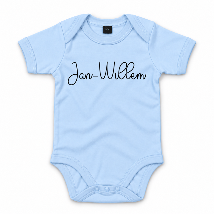 Blauwe gepersonaliseerde baby romper met naam Jan-Willem