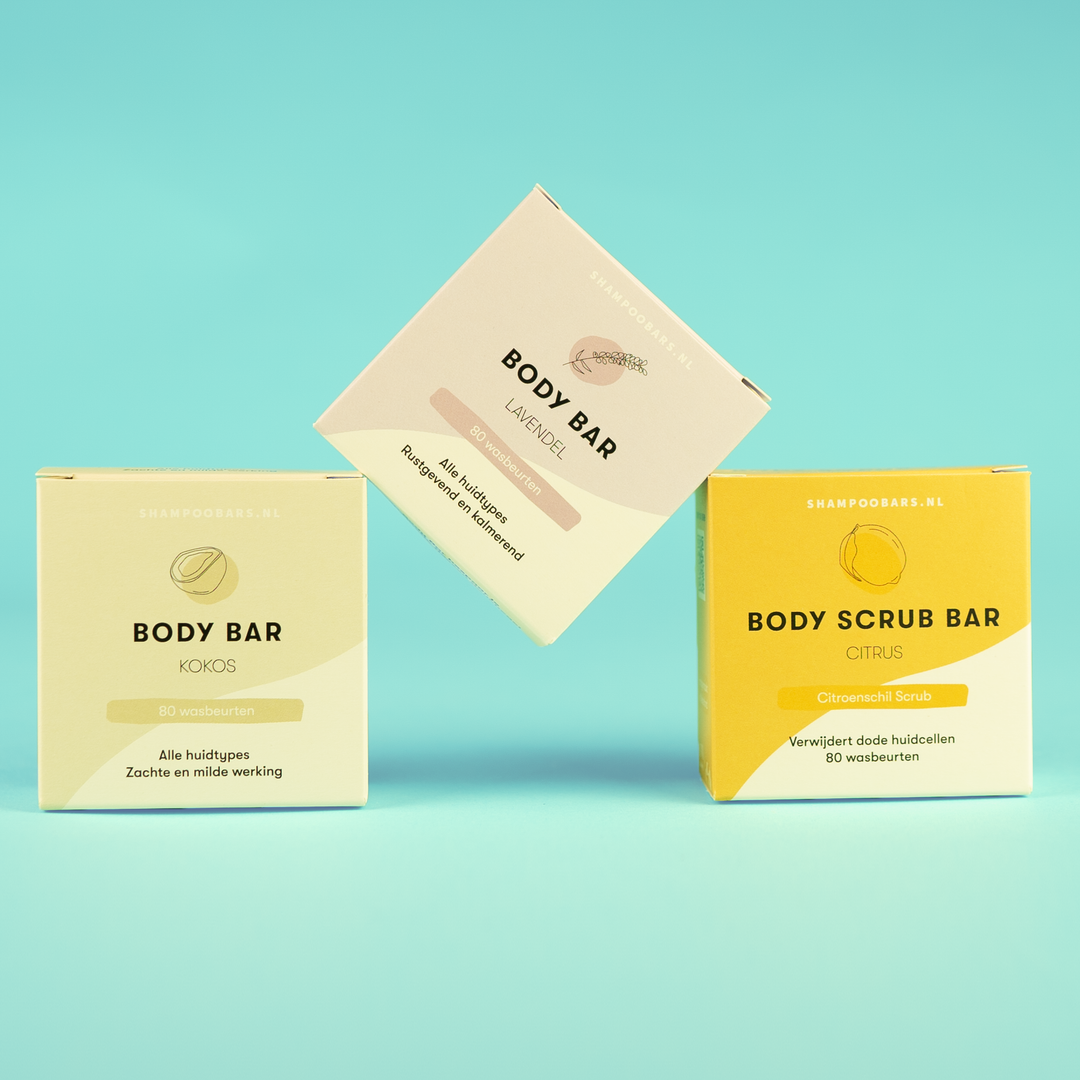 body bar  vegan zeepjes duurzaam zeep cadeau plasticvrij 80 wasbeurten ShampooBars.nl