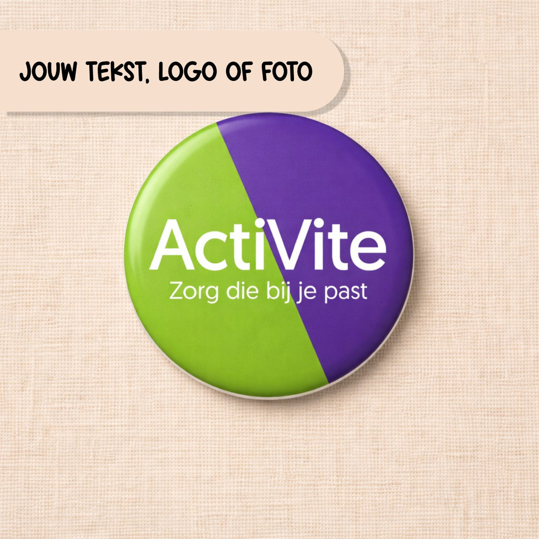 Button met logo, gepersonaliseerde button voor bedrijven, zorg en evenementen