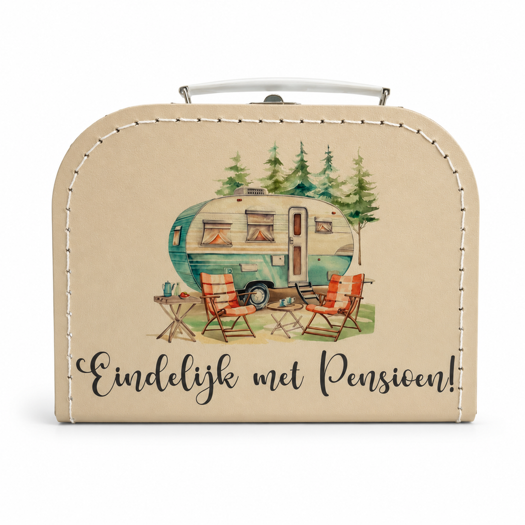 Pensioenkoffertje met sokken, likeur en kaartje