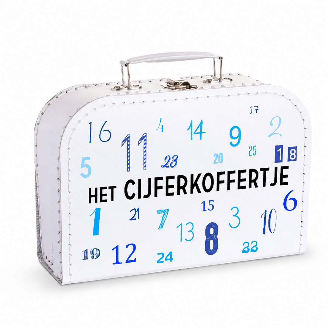 Blauw Cijferkoffertje voor kinderen, leerzaam koffertje om cijfers te oefenen en spelenderwijs te leren tellen
