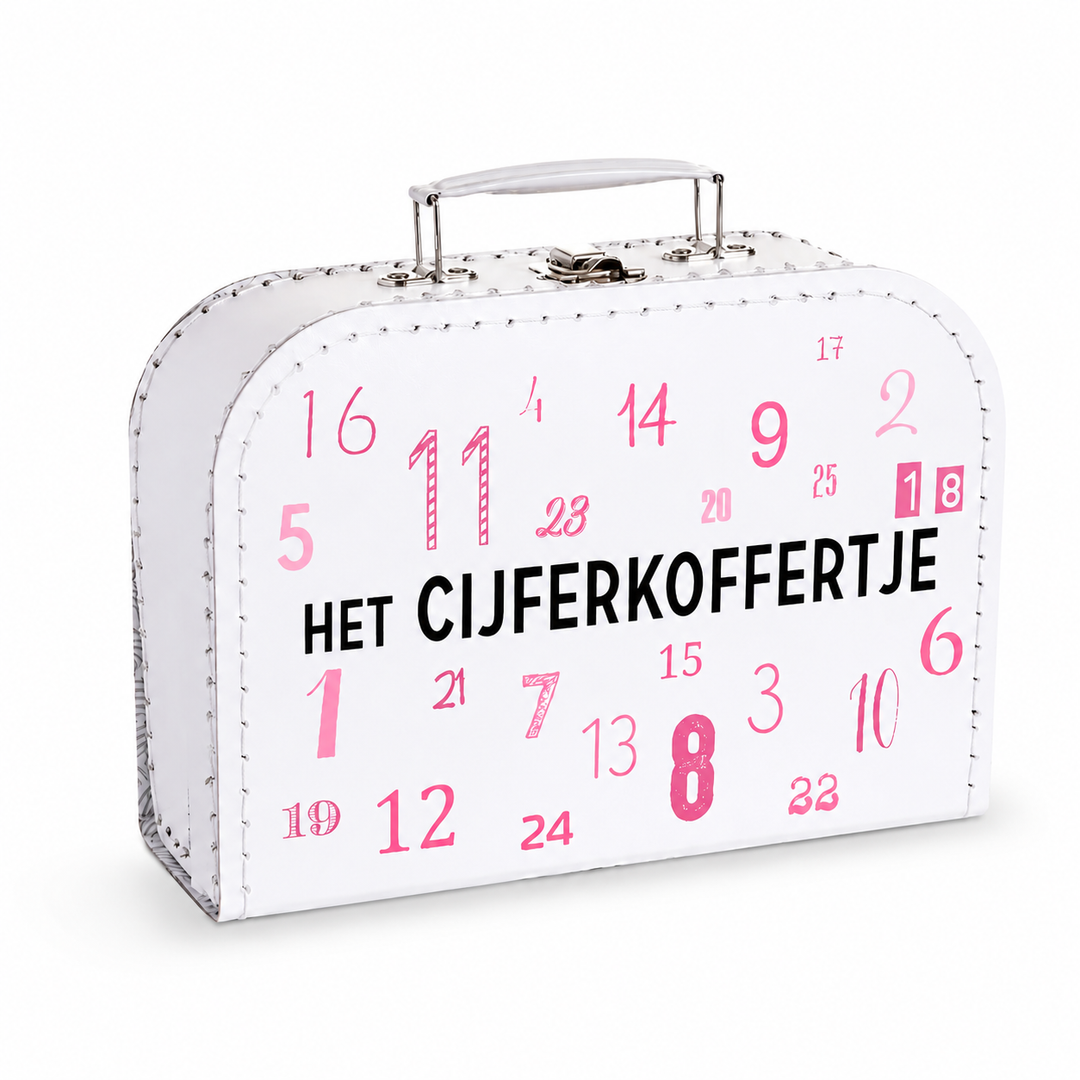 Roze Cijferkoffertje met cijfers, educatief cadeau voor kinderen en handig opbergkoffertje voor schoolspullen of telmateriaal