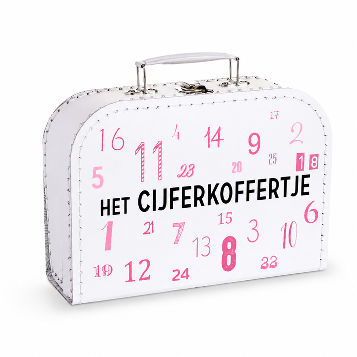 Roze Cijferkoffertje met cijfers, educatief cadeau voor kinderen en handig opbergkoffertje voor schoolspullen of telmateriaal