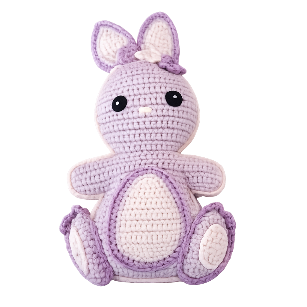 Handgemaakte gehaakte knuffel in paars, veilig voor baby’s