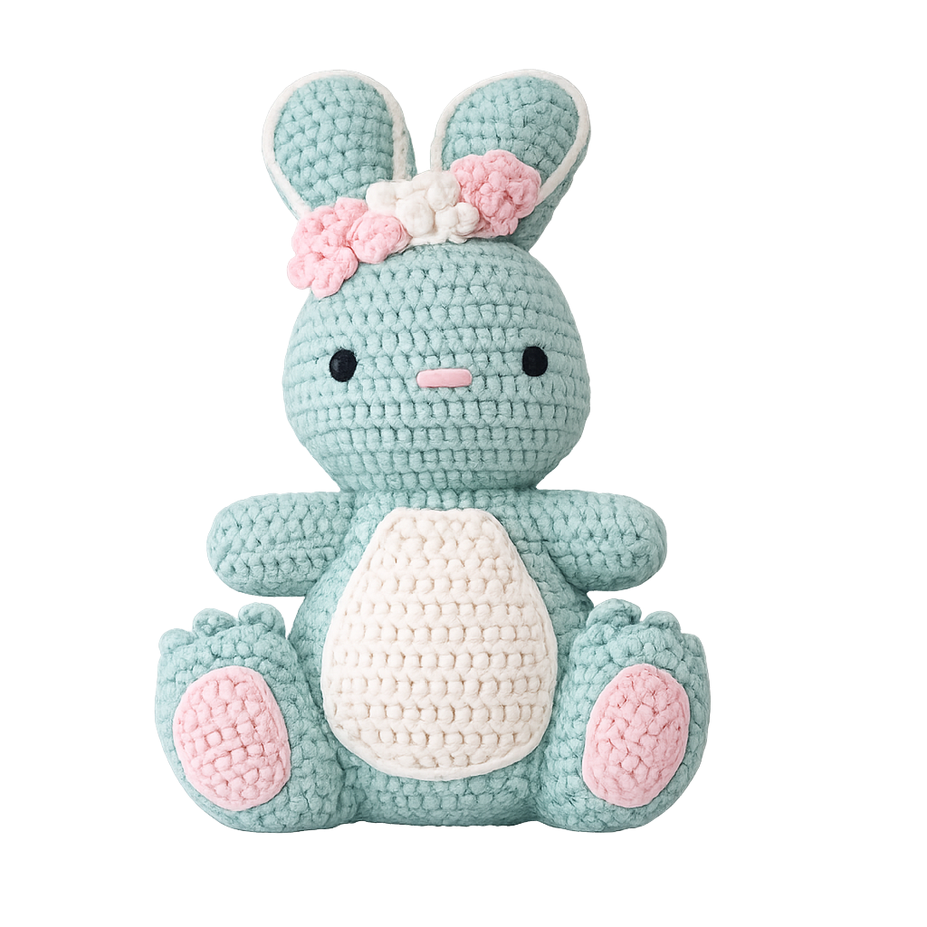 Handgemaakte gehaakte knuffel in turquoise, babyproof kraamcadeau