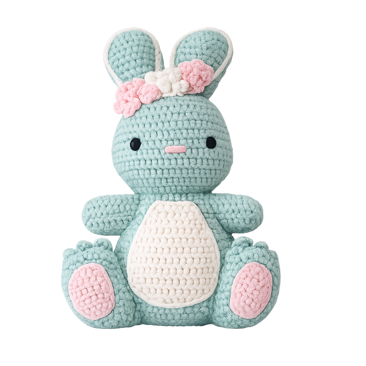 Handgemaakte gehaakte knuffel in turquoise, babyproof kraamcadeau