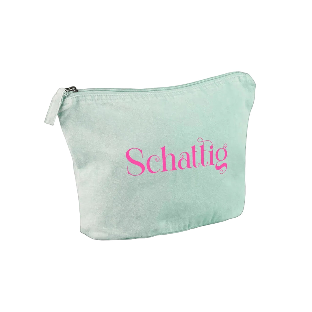 gepersonaliseerde etui toilettas gerecycled katoen mintgroen met opdruk Schattig in roze