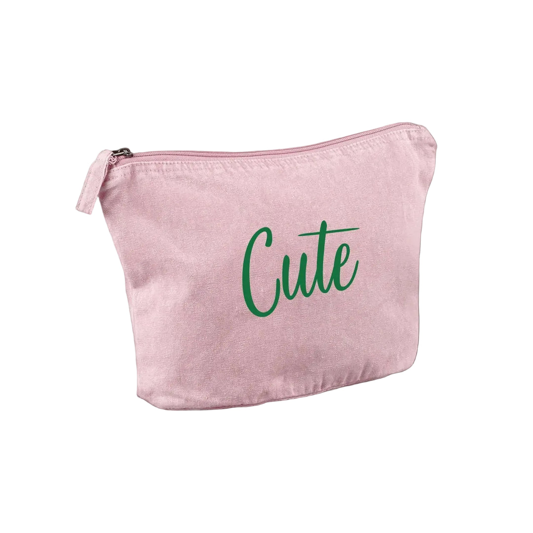 gepersonaliseerde etui toilettas van gerecycled katoen in zachtroze met opdruk Cute