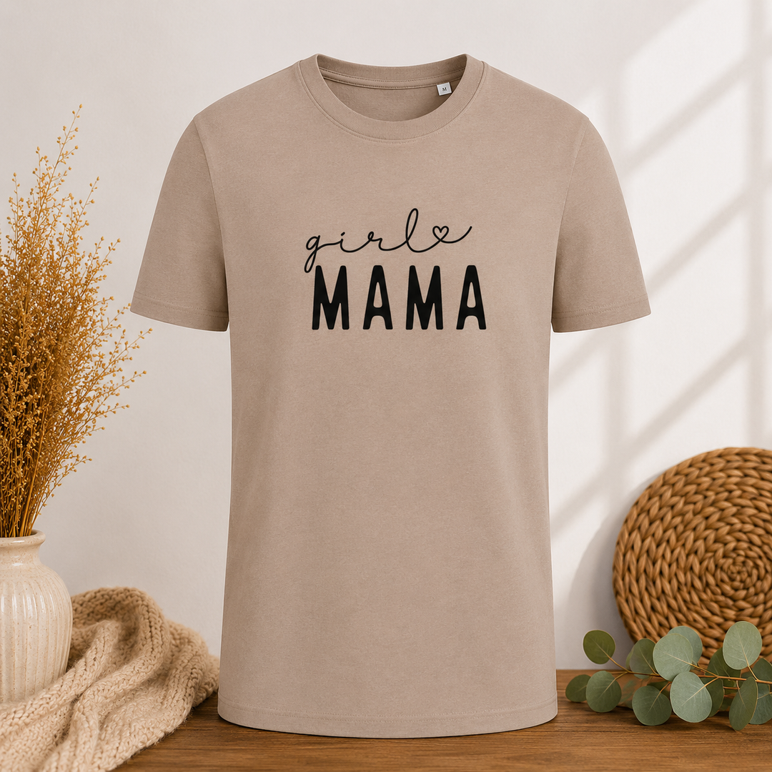 Taupe Girl Mama T-shirt, comfortabel mama shirt voor aanstaande moeder of trotse girl mama