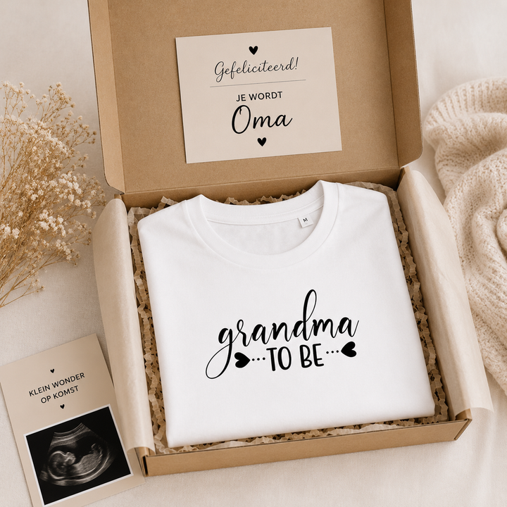 Grandma to Be T-shirt in cadeauverpakking, leuk cadeaumoment voor aanstaande oma of oma to be