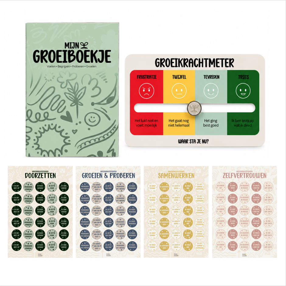 Groeikracht Leerlingenpakket met Mijn Groeiboekje, Groeikrachtmeter en vier Doorzetstickervellen voor sociaal emotioneel leren