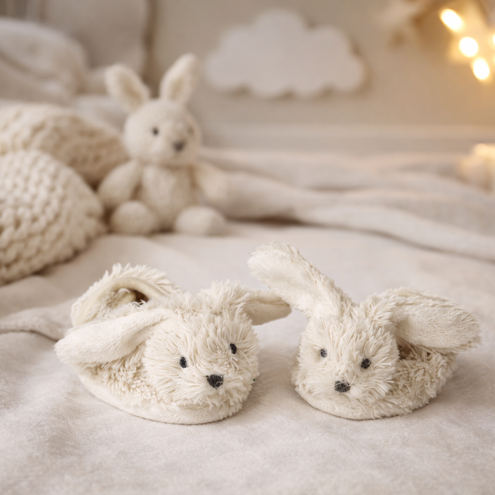 Ivoorkleurige Happy Horse Rabbit Richie babyslofjes in een knusse babykamer setting