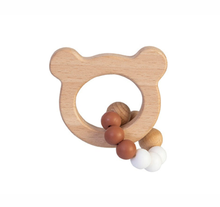 BamBam houten bijtring in beervorm met BPA-vrije siliconen kralen voor baby's vanaf 0 maanden