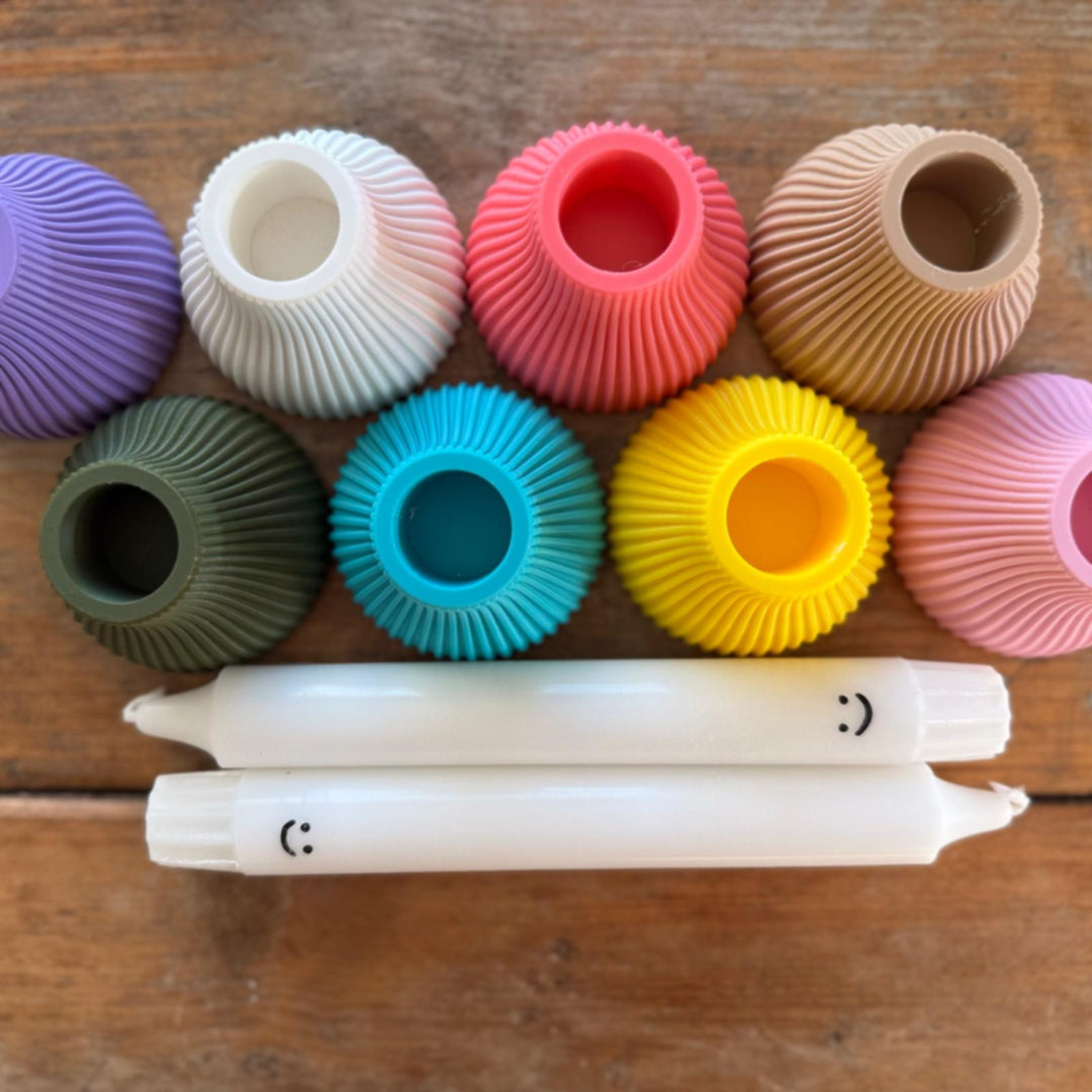 Set 3D-geprinte kaarsenhouders Kees in verschillende kleuren van duurzaam PLA bioplastic