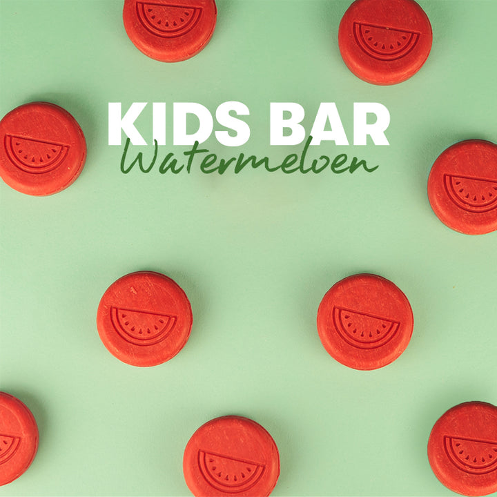 kids bar watermeloen 2-in-1 shampoobar body bar rode bars met watermeloen logo plasticvrij