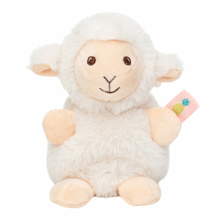 Witte knuffel lammetje van Happy Horse met roze label, veilig voor baby’s