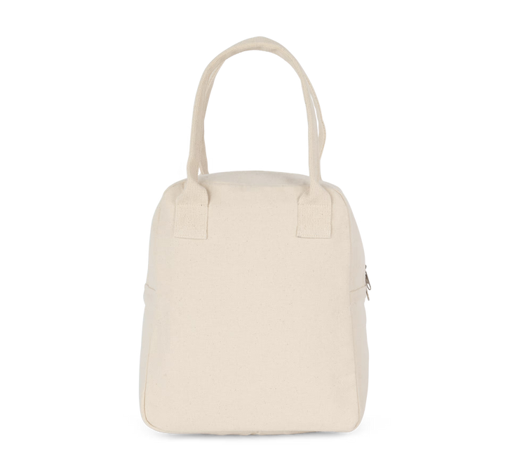 achterkant van een naturel koeltas van katoen, compacte lunchtas zonder personalisatie met handvatten