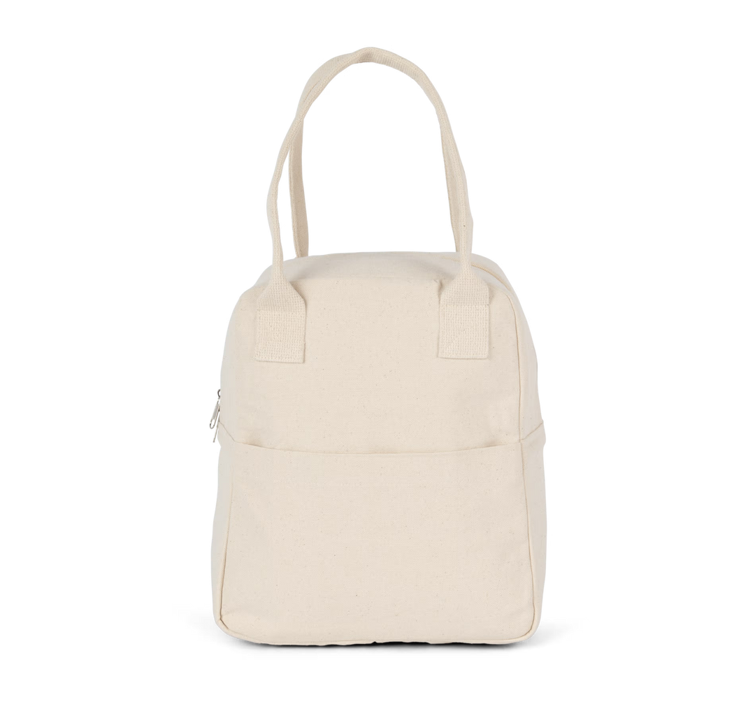 voorkant van een naturel koeltas van katoen, compacte lunchtas zonder personalisatie met handvatten