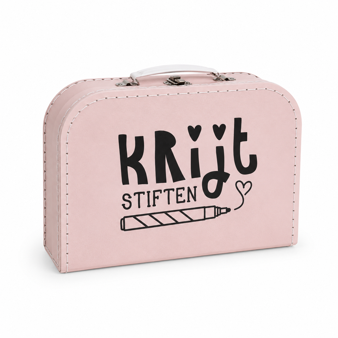 Roze krijtstiften koffertje voor kinderen, leuk creatief cadeau om krijtstiften en tekenspullen in te bewaren