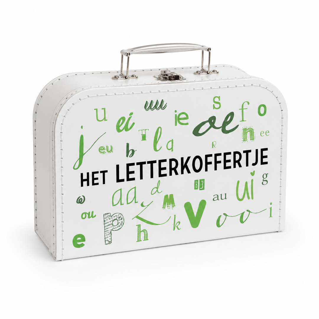 Groen Letterkoffertje voor kinderen, leerzaam koffertje om letters en klanken te oefenen thuis, op school of in de klas