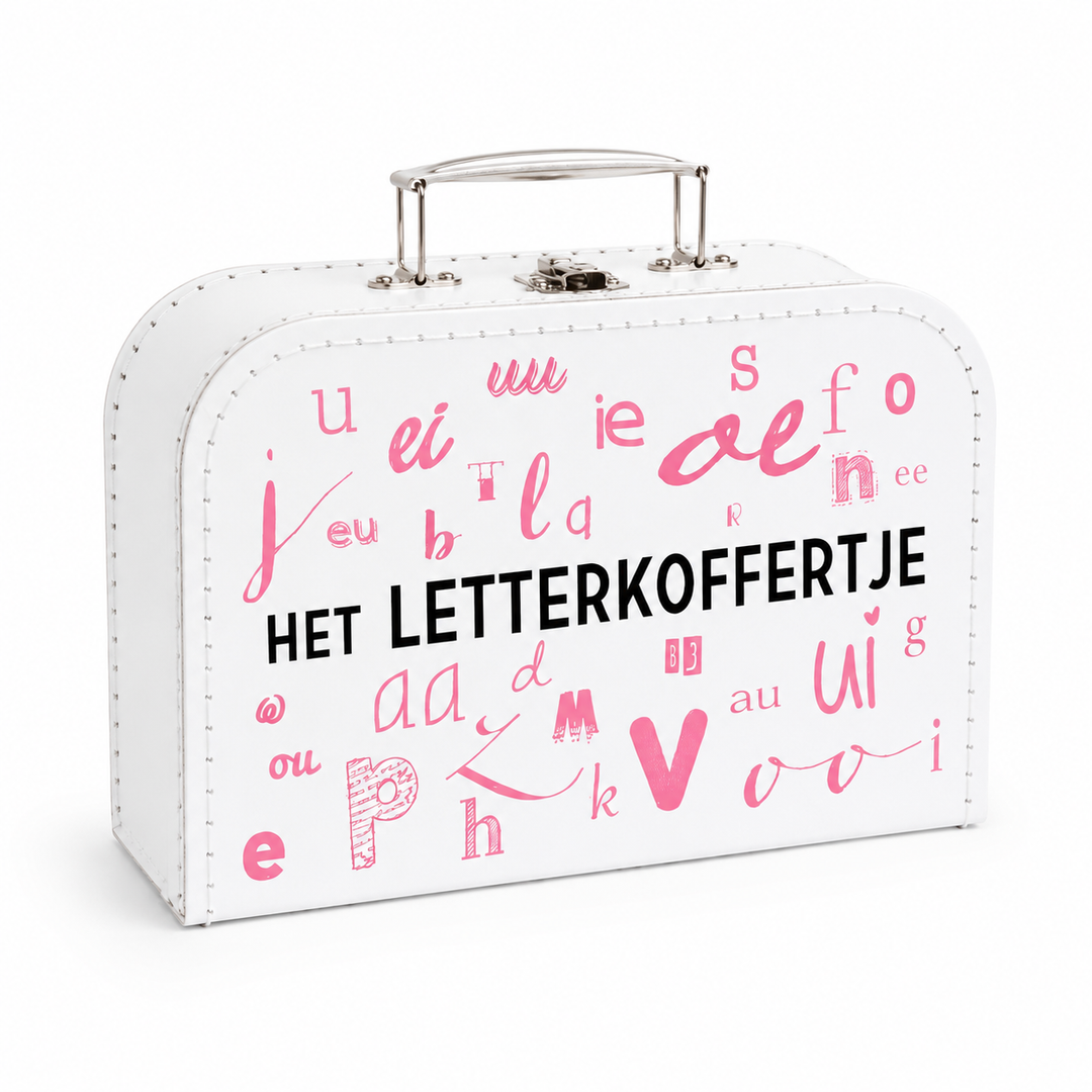 Roze Letterkoffertje met letters en klanken, educatief cadeau voor kinderen en handig opbergkoffertje voor schoolspullen