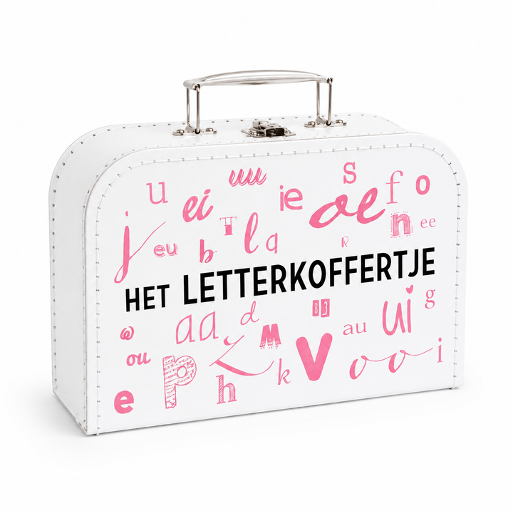 Roze Letterkoffertje met letters en klanken, educatief cadeau voor kinderen en handig opbergkoffertje voor schoolspullen