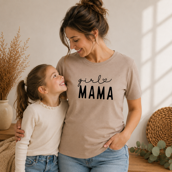 Moeder draagt Girl Mama T-shirt met dochter, lief cadeau voor mama van meisjes en moeder dochter moment