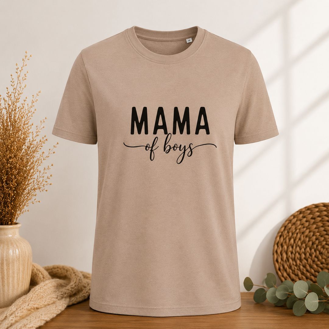 Taupe Mama of Boys T-shirt, comfortabel mama shirt voor aanstaande moeder of trotse jongensmama