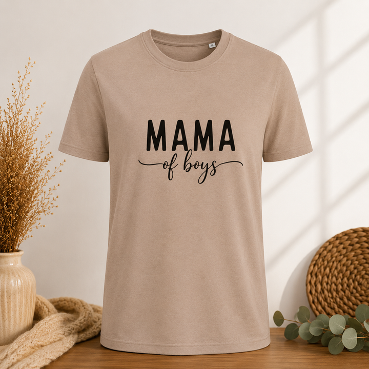 Taupe Mama of Boys T-shirt, comfortabel mama shirt voor aanstaande moeder of trotse jongensmama