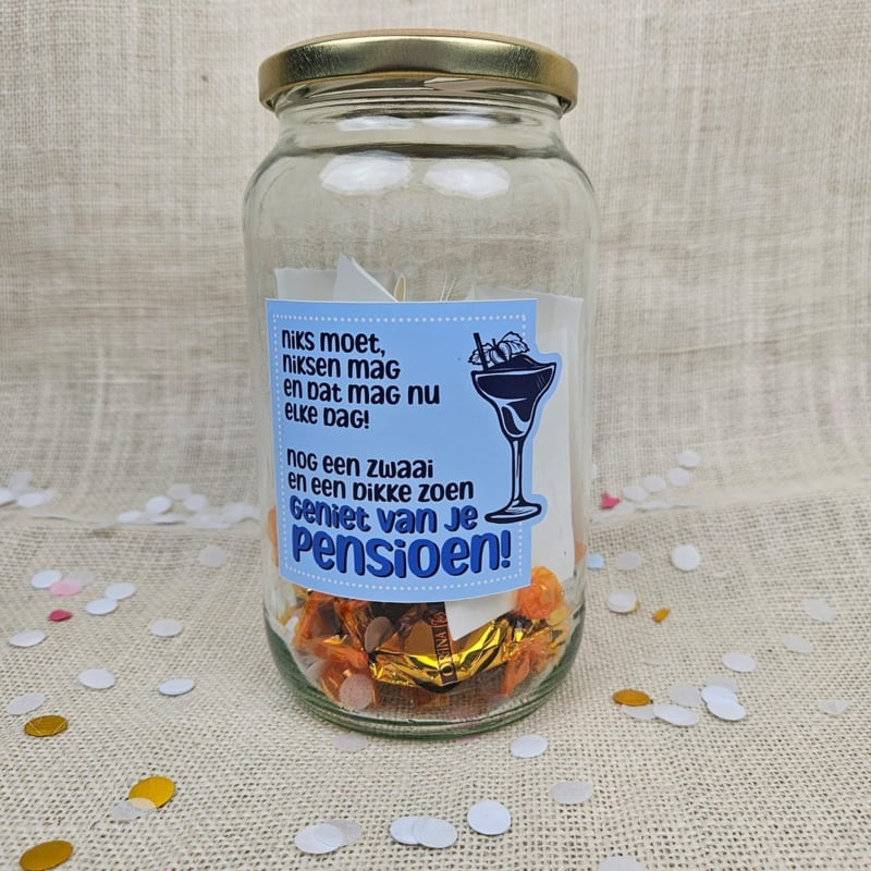 cadeau in een potje pensioen niks moet niksen mag origineel pensioen cadeau pot pot vol plezier