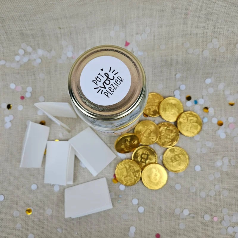 pensioen cadeau pot chocolademunten wenskaartjes confetti cadeau in een potje pensioen