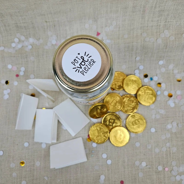 pensioen cadeau pot chocolademunten wenskaartjes confetti cadeau in een potje pensioen