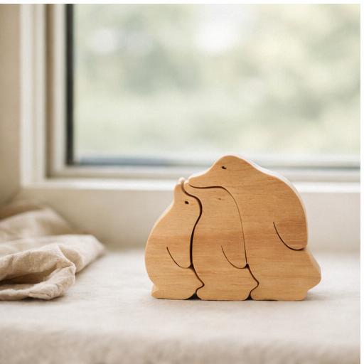 Handgemaakt houten pinguïn gezin – ideaal voor kinderkamer