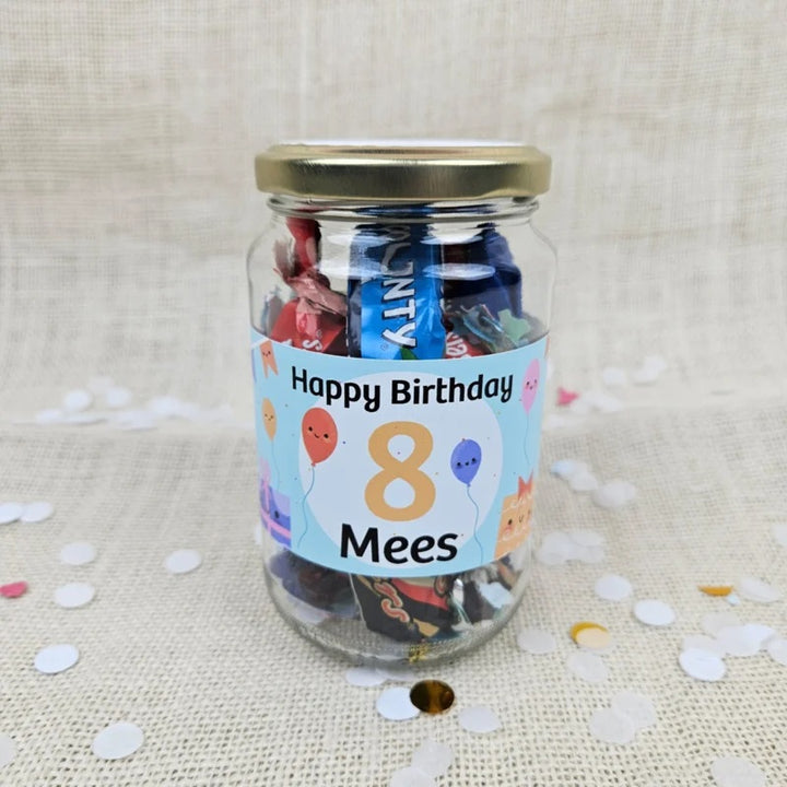 Gepersonaliseerde Pot vol Plezier verjaardag pot met naam en leeftijd op het etiket, cadeaupot verjaardag voor kind