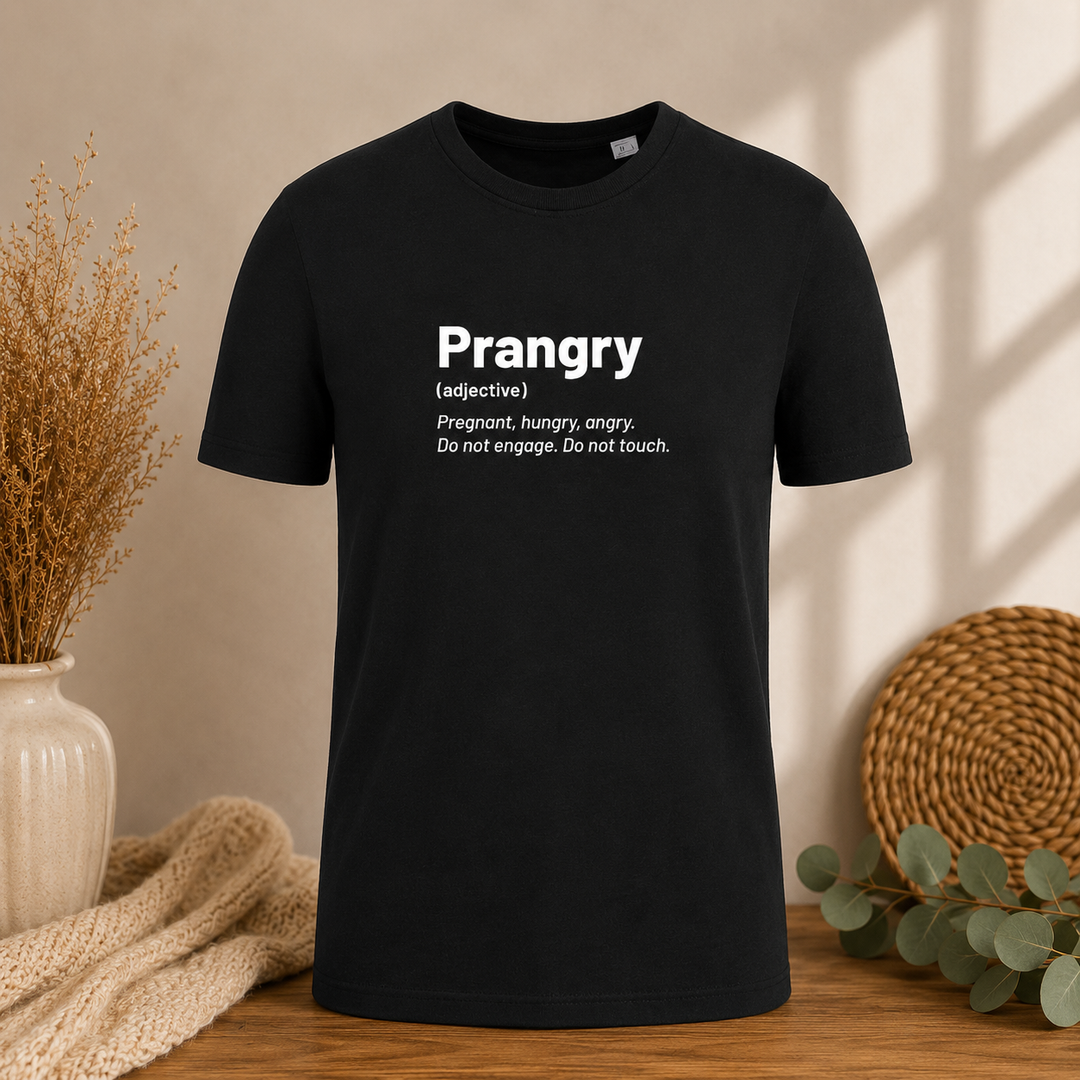 Zwart Prangry T-shirt, humoristisch zwangerschaps T-shirt en leuk cadeau voor zwangere vrouw