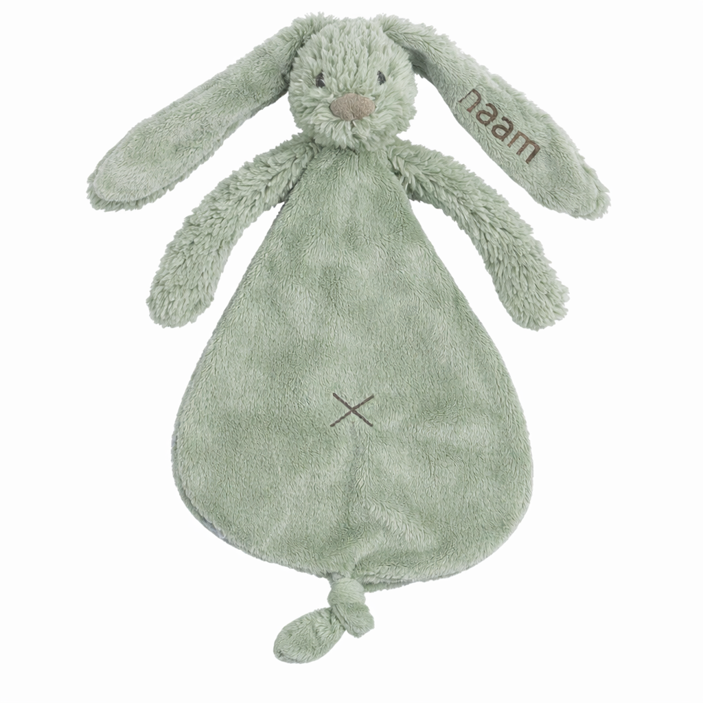 Knuffeldoekje Rabbit Richie in groen van Happy Horse – met naam op het oor bedrukt, perfect als gepersonaliseerd babycadeau