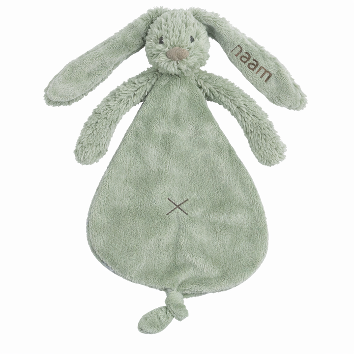 Knuffeldoekje Rabbit Richie in groen van Happy Horse – met naam op het oor bedrukt, perfect als gepersonaliseerd babycadeau