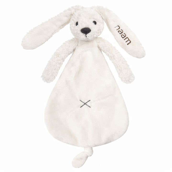 Ivoorkleurig Rabbit Richie knuffeldoekje van Happy Horse met naam op het oor – gepersonaliseerd kraamcadeautje dat door de brievenbus past